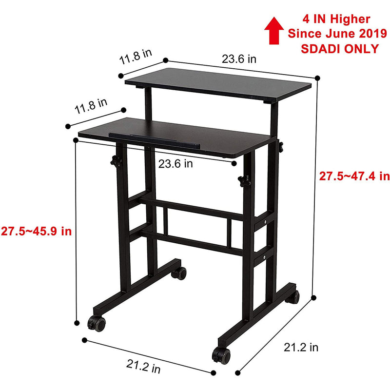 SDADI Adjustable Height Mobile Standing Office Computer Desk, Black (Used)