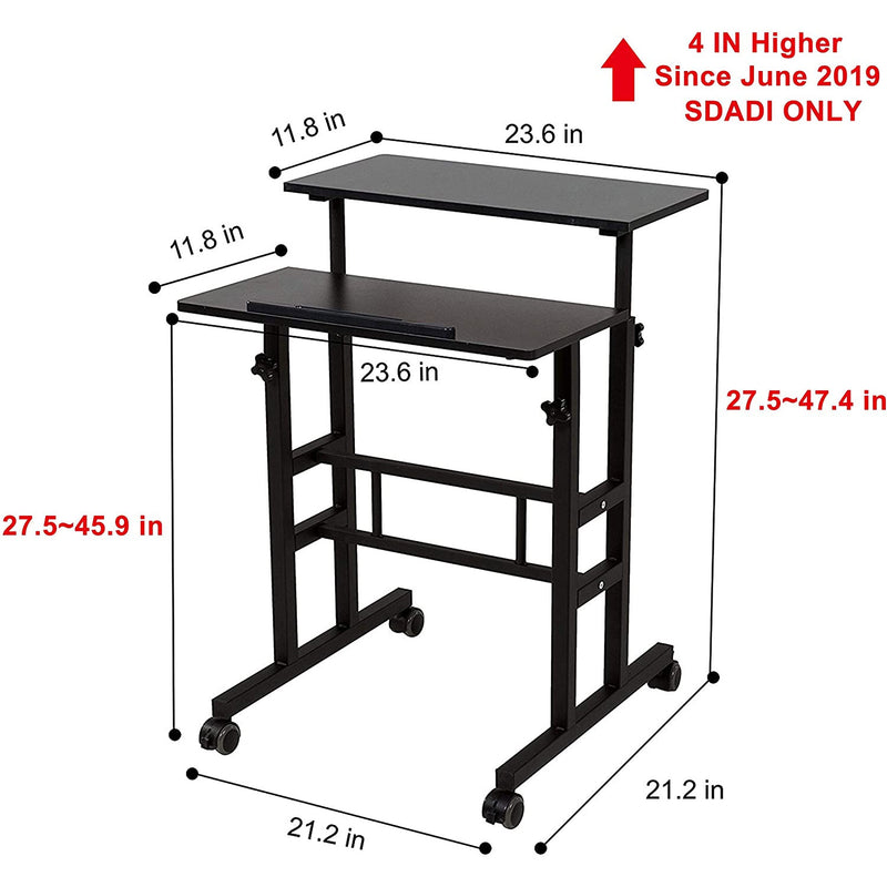 SDADI S001BFBT Adjustable Height Mobile Standing Office Computer Desk, Black