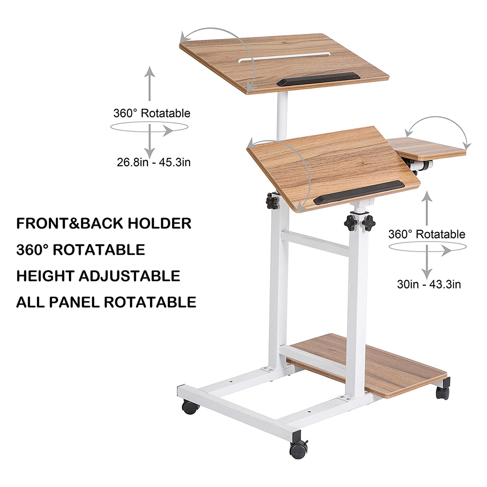 SDADI 3-in-1 Wheeled Adjustable Height Mobile Home Office Standing Desk, Black - VMInnovations