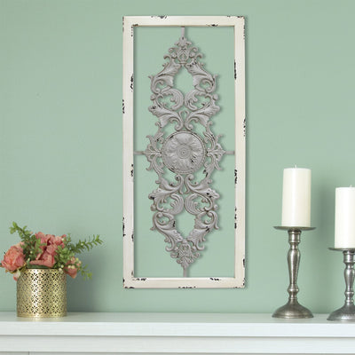 Stratton Home Decor Handmade Wood Rustic Scroll Panel Wall Decor, Gray (2 Pack) - VMInnovations