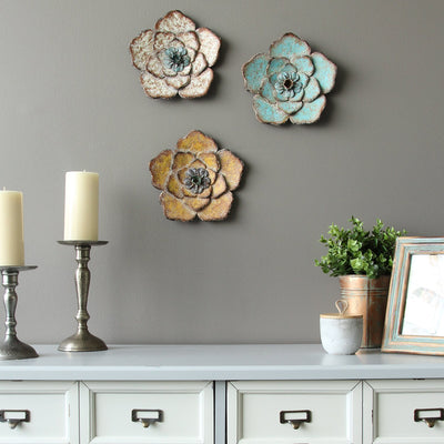 Stratton Home Decor Set of 3 Metal Rustic Flower Wall Decor (Open Box) (2 Pack) - VMInnovations