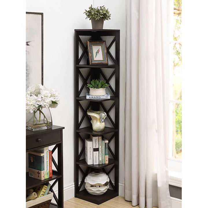 Convenience Concepts 5 Tier Shelf X Frame Home Corner Bookcase, Black (Open Box)