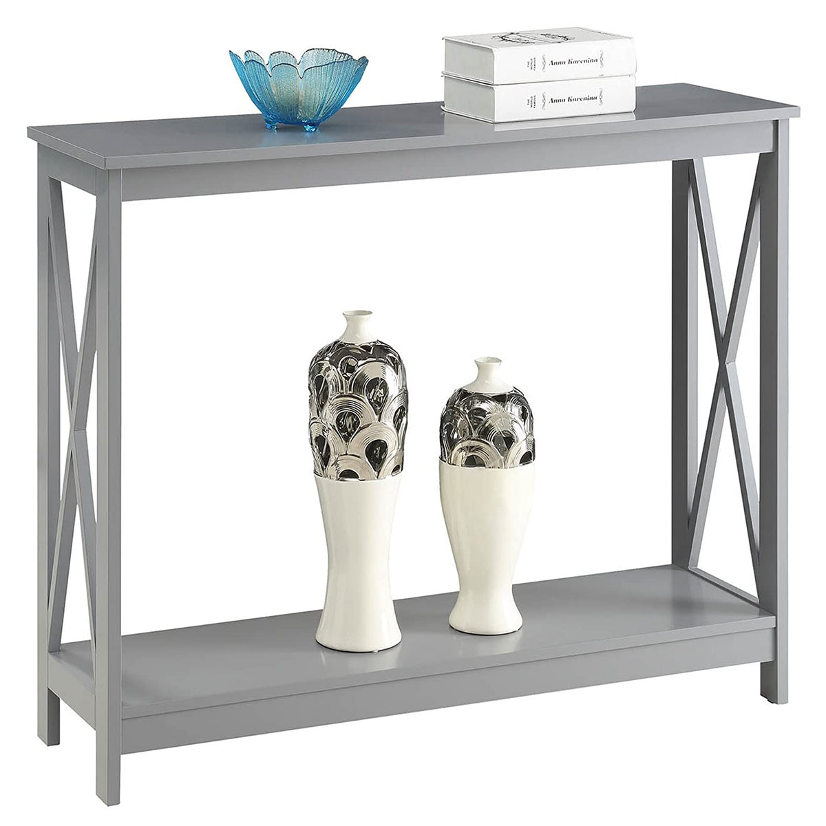 Convenience Concepts Oxford Table with 1 Open Bottom Shelf, Gray (Open Box)