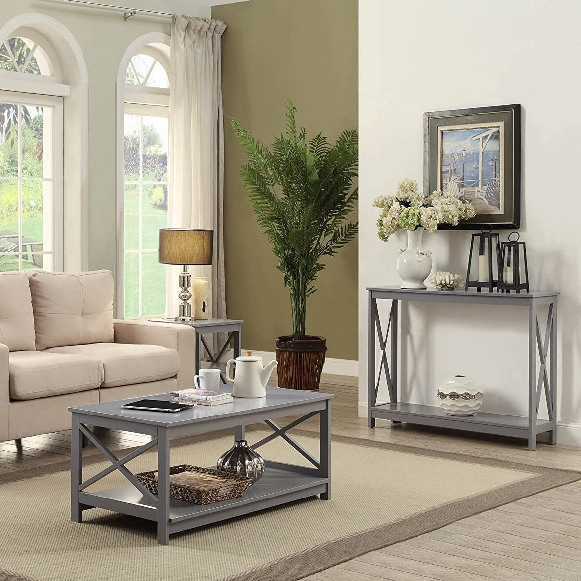 Convenience Concepts Oxford Table with 1 Open Bottom Shelf, Gray (Open Box)