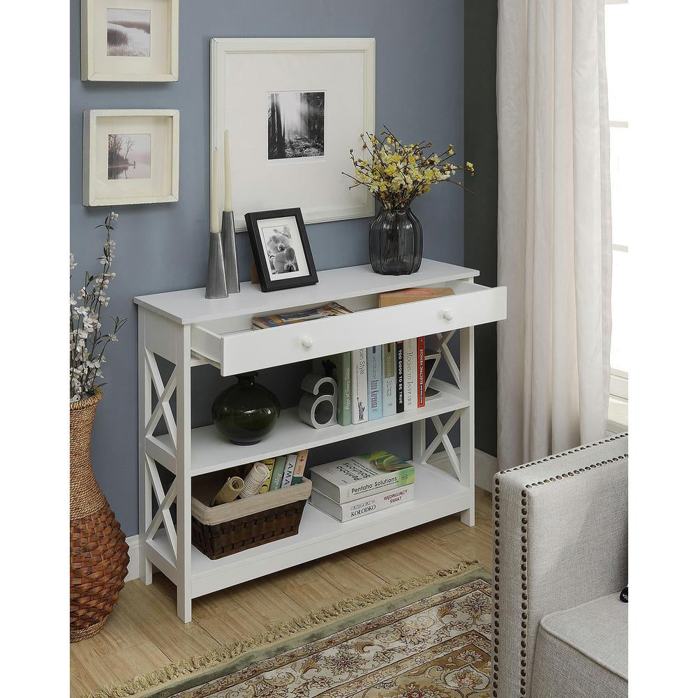 Convenience Concepts Oxford 1 Drawer Console Table 2 Shelves, White (For Parts)