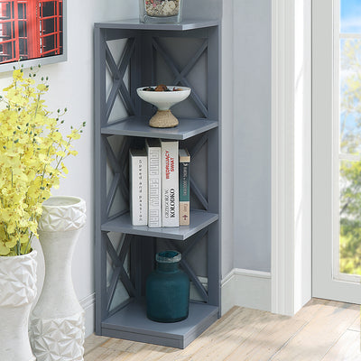 Convenience Concepts Oxford 3 Tier Shelf X Frame Home Corner Bookcase, Gray