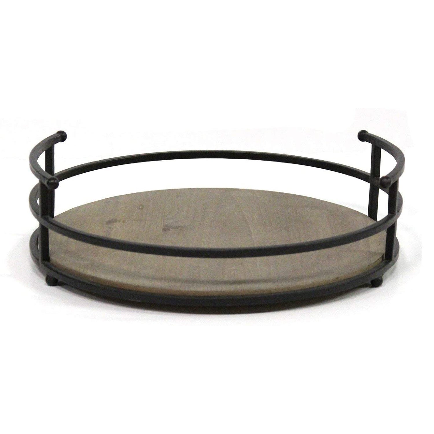 Stratton Rustic Modern Farmhouse Metal & Wood Round Counter Tray (Open Box) - VMInnovations