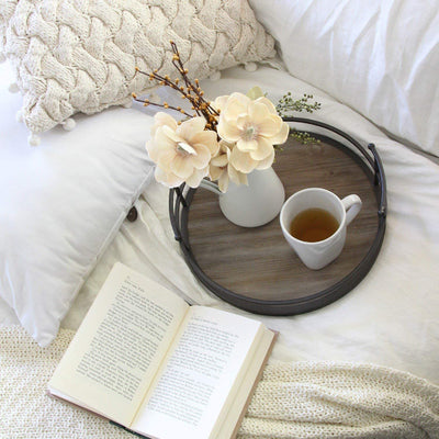 Stratton Rustic Modern Farmhouse Metal & Wood Round Counter Tray (Open Box) - VMInnovations