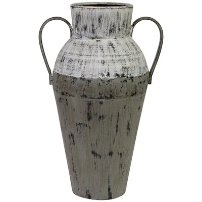 Stratton Home Decor 19 Inch Two Tone Distressed Farmhouse Floor Vase, Gray Metal