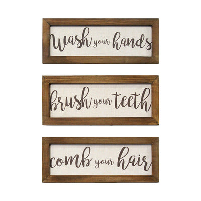 Stratton Home Decor Set of 3 Wash, Brush, Comb Bathroom Wall Art Decor, Brown - VMInnovations