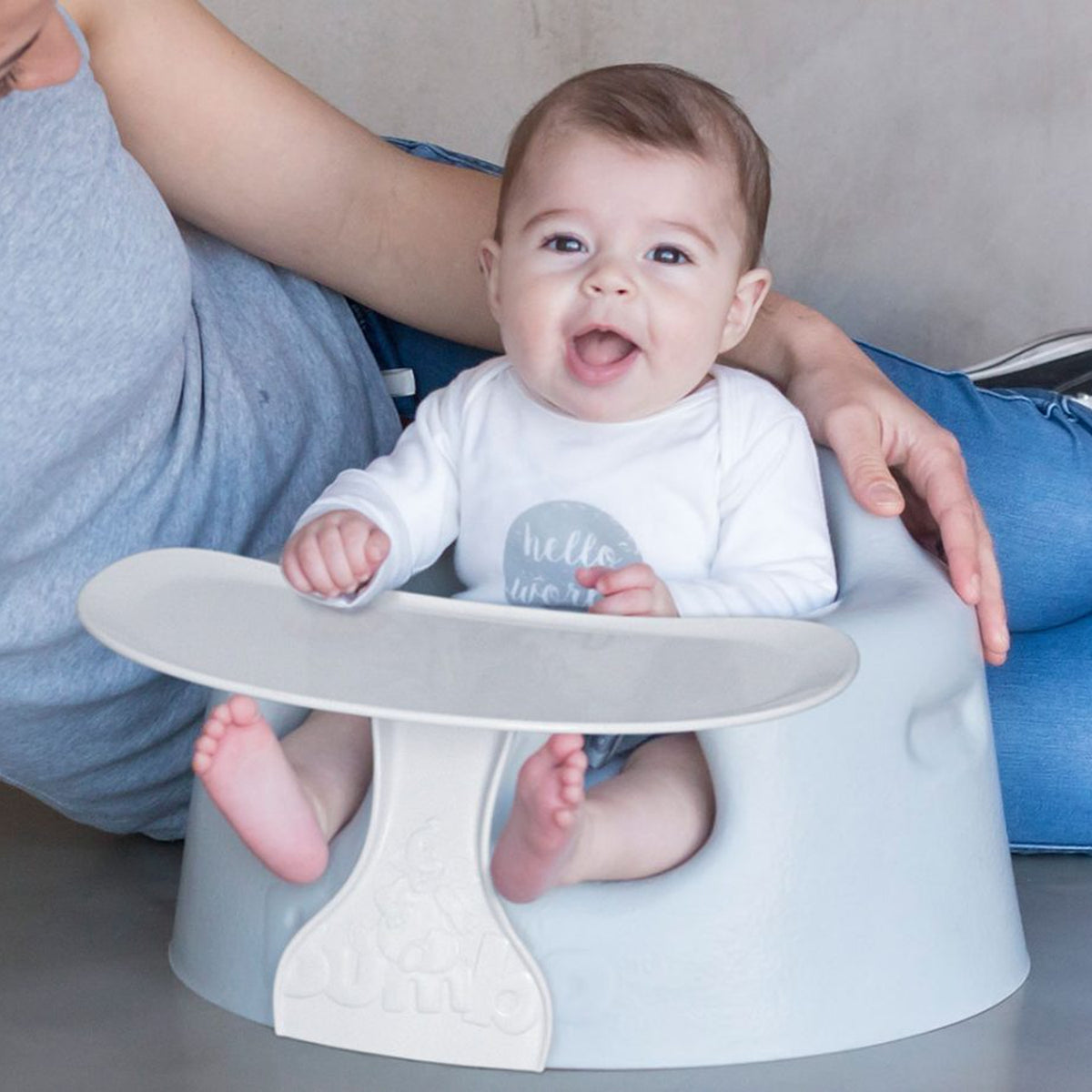 Bumbo Baby Infant Portable Foam Floor Seat with Play Top Tray Attachment, Grape