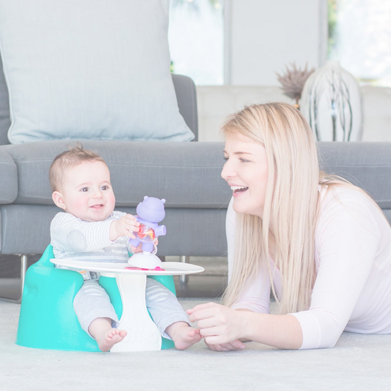 Bumbo Baby Infant Portable Foam Floor Seat with Play Top Tray Attachment, Blue