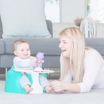 Bumbo Baby Infant Portable Foam Floor Seat with Play Top Tray Attachment, Grape