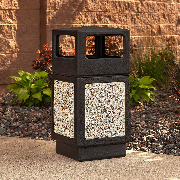 Safco Canmeleon Aggregate Stone Recessed Panel Trash Can, 38 Gallon Capacity