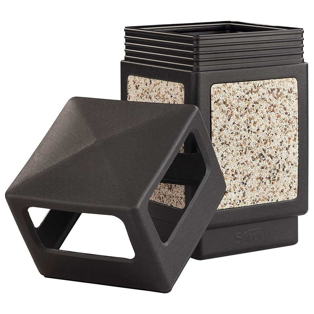 Safco Canmeleon Aggregate Stone Recessed Panel Trash Can, 38 Gallon Capacity