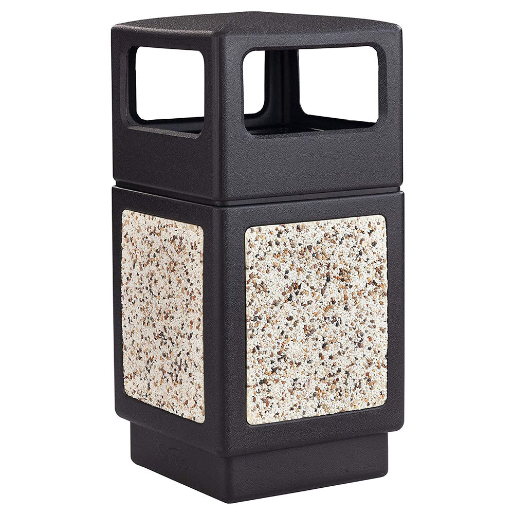 Safco Canmeleon Aggregate Stone Recessed Panel Trash Can, 38 Gallon Capacity