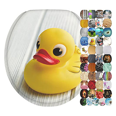 Sanilo Round Soft Close Wood Toilet Seat, Soft Close, Rubber Duck (Open Box)