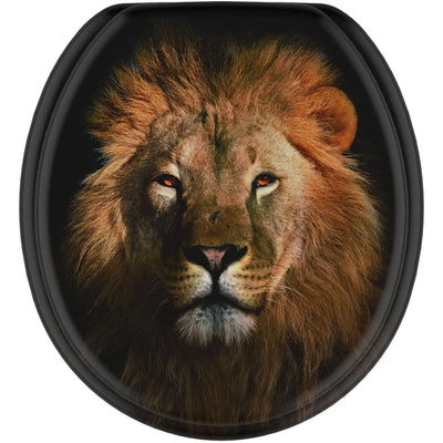 Sanilo Round Molded Wood Adjustable Toilet Seat with Soft Close Lid, Lion (Used)