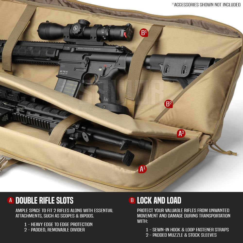 Savior Equipment American Classic 46 Inch Soft Double Long Gun Rifle Case, Tan - VMInnovations