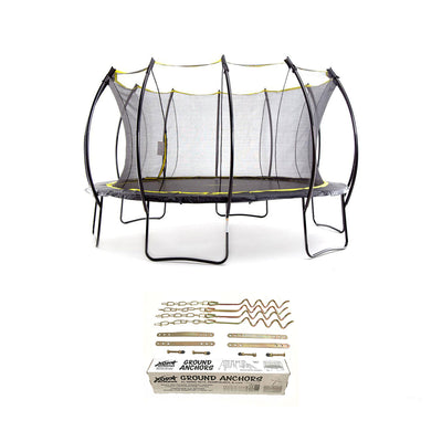 SkyBound Stratos 14 Foot Steel Trampoline + XDP Metal Ground Anchor Kit