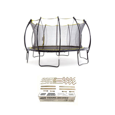 SkyBound Stratos 15 Foot Steel Trampoline + XDP Metal Ground Anchor Kit