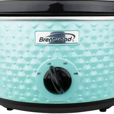 Brentwood 3.5 Qt Kitchen Electric Diamond Pattern Slow Cooker Pot w/ Lid, Blue