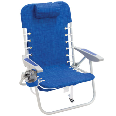 RIO Brands Portable 4 Position Lace Up Folding Backpack Beach Lounge Chair, Blue
