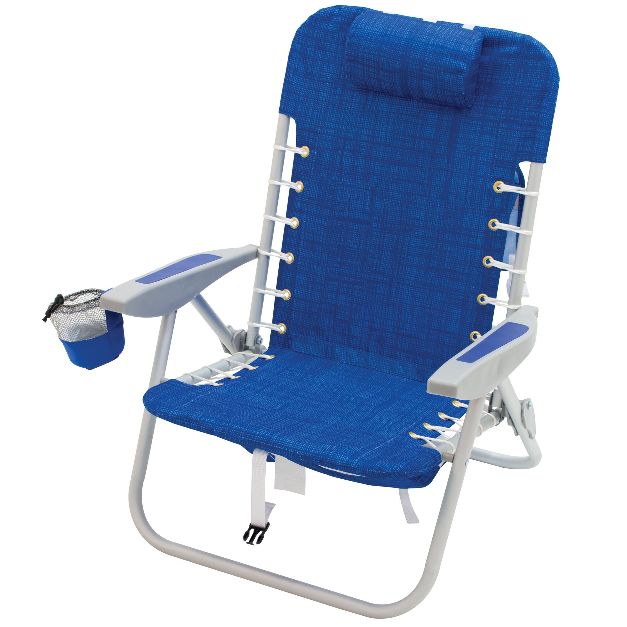 RIO Brands Portable 4 Position Lace Up Folding Backpack Beach Lounge Chair, Blue