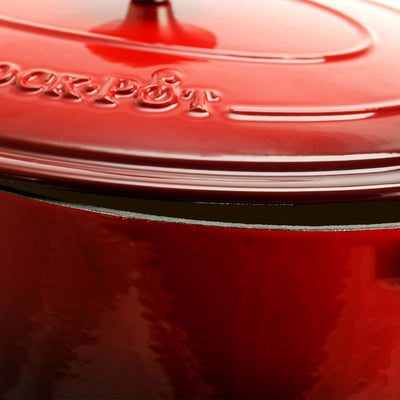 Crock-Pot 7 Quart Oval Enamel Cast Iron Covered Dutch Oven Slow Cooker, Red