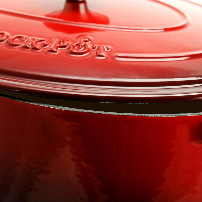 Crock-Pot 7 Quart Oval Enamel Cast Iron Covered Dutch Oven Slow Cooker, Red