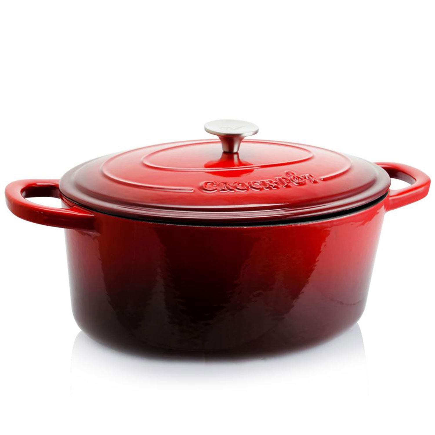 Crock-Pot 7 Qt Cast Iron Dutch Oven + Gibson CrockPot Stoneware Soup Bowls, Red - VMInnovations