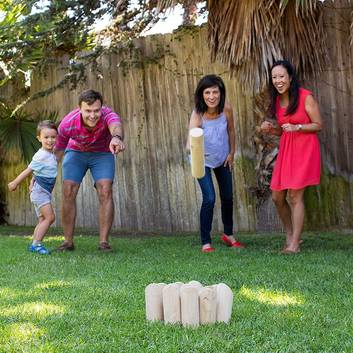 YardGames Wood Kubb Set Bundle w/ Scatter Skittles Set & Double Ladder Toss Game