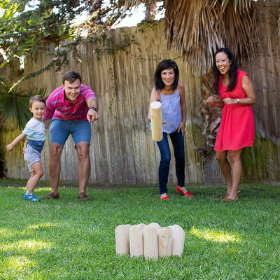 YardGames Wood Kubb Set Bundle w/ Scatter Skittles Set & Double Ladder Toss Game
