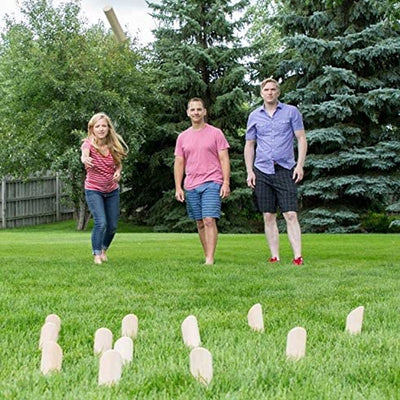 YardGames Wood Kubb Set Bundle w/ Scatter Skittles Set & Double Ladder Toss Game