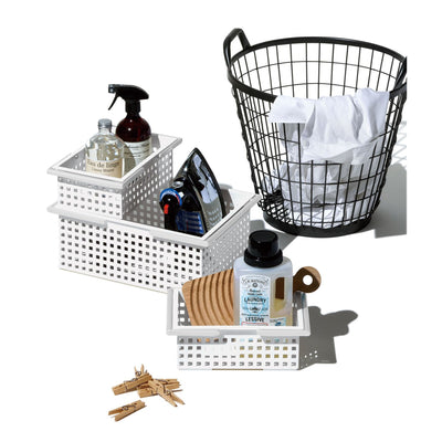 Like-It Universal Stacking Plastic Bathroom Storage Organizer Basket Tote, White