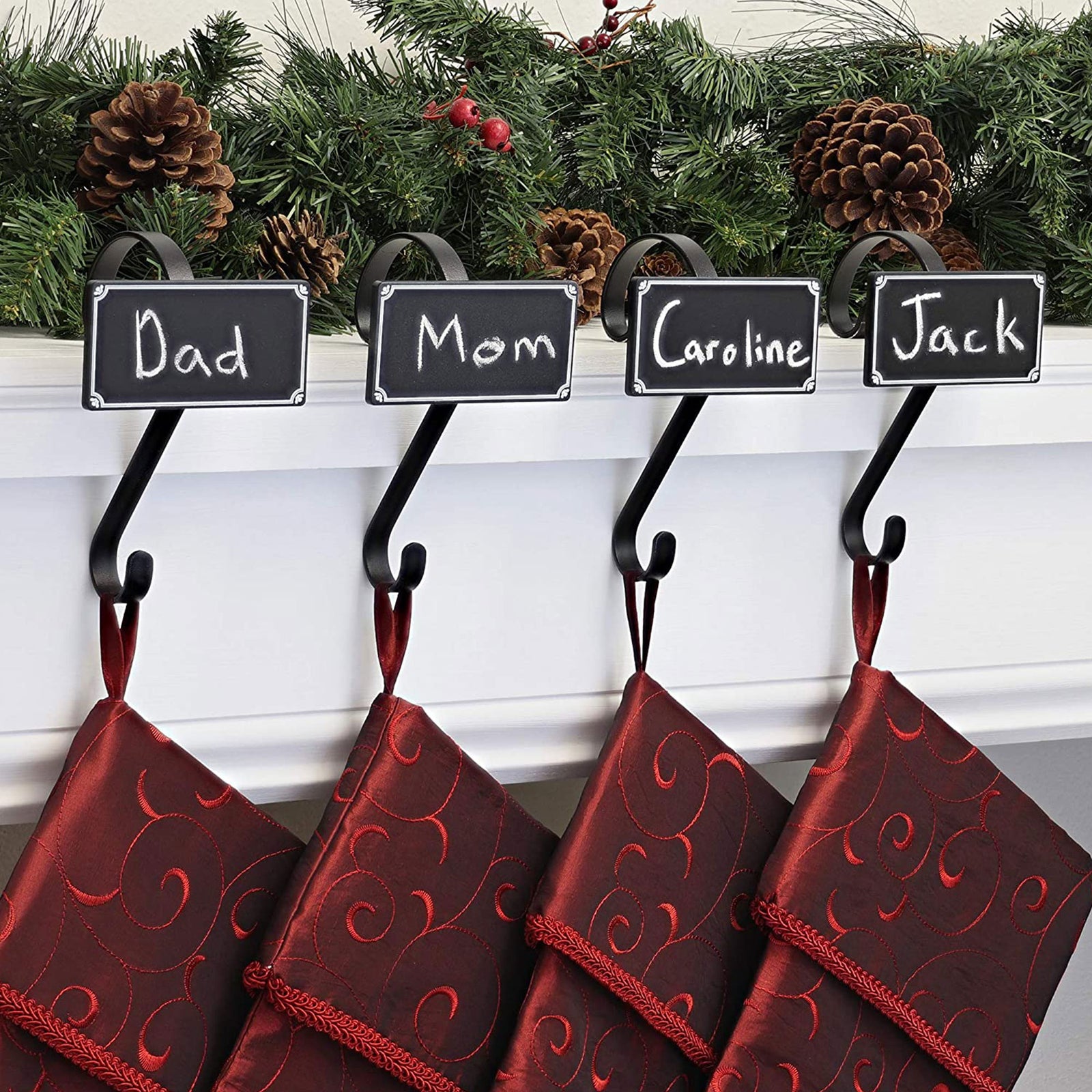 Haute Decor Stocking Scrolls Stocking Hanger w/Chalkboard, Black (4pk) (Used) - VMInnovations