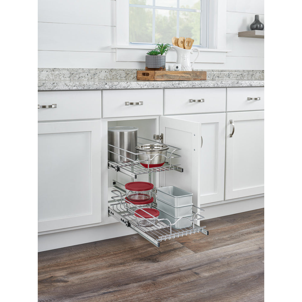Rev-A-Shelf 12" x 22" 2-Tier Cabinet Pull Out Wire Baskets, Chrome (Refurbished)
