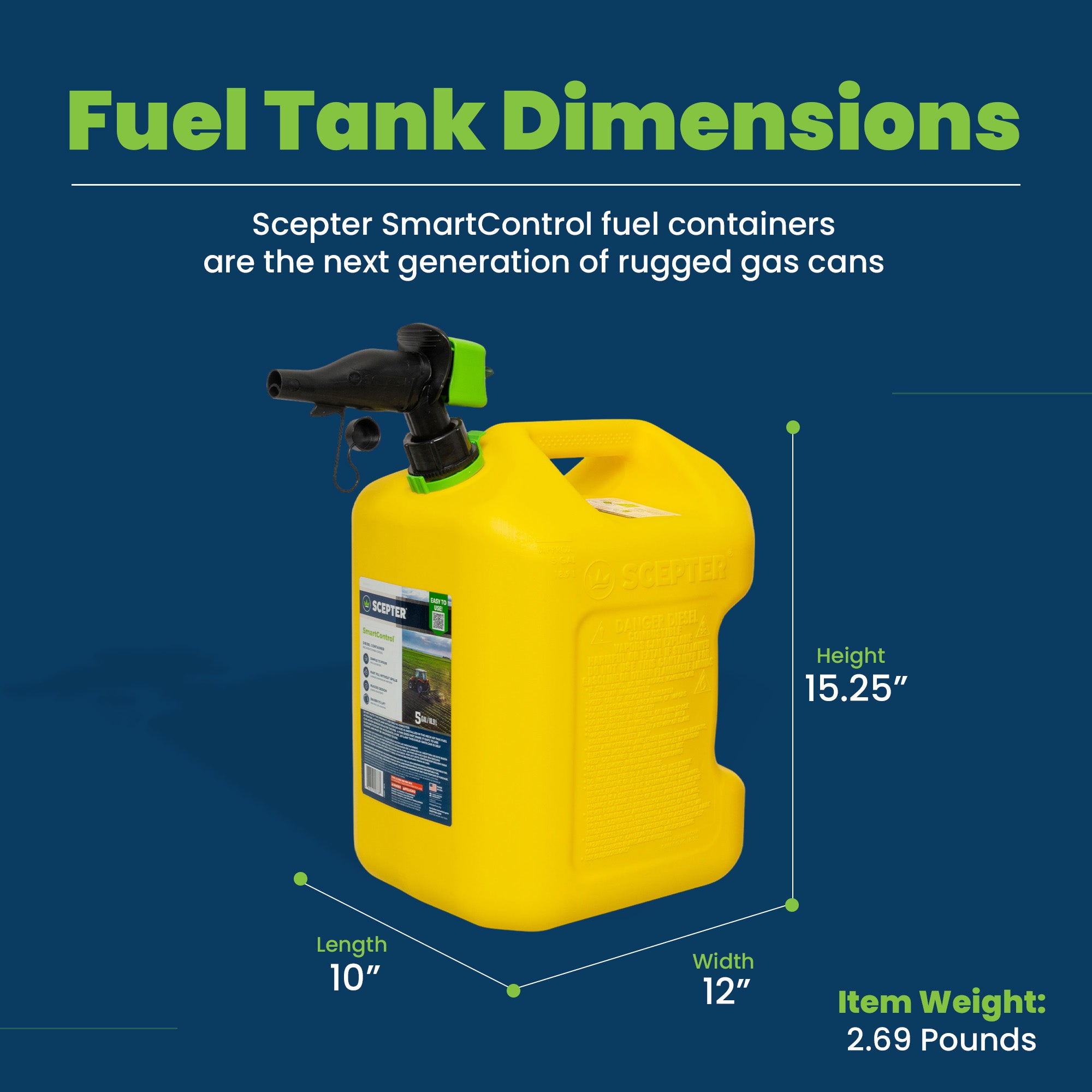 Scepter SmartControl Diesel Gas Container Jug, 5 Gal/18.9L, Yellow (For Parts) - VMInnovations