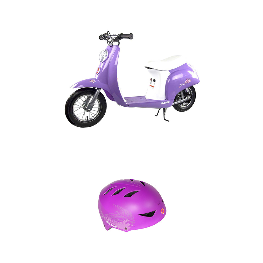 Razor Miniature Euro 24 Volt Electric Scooter and Kids Adjustable Scooter Helmet