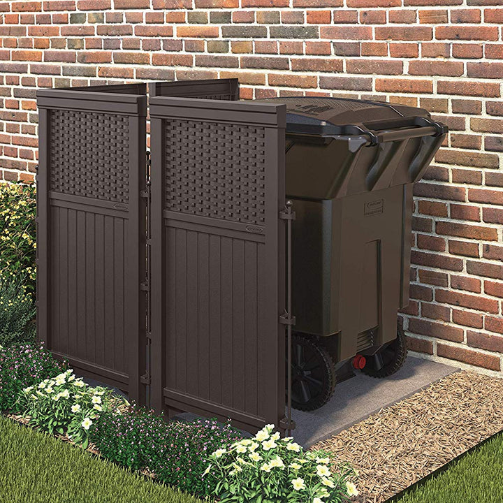 Suncast 33 Gallon Resin Trash Can and Suncast Garden Screen Gate Fence, Java