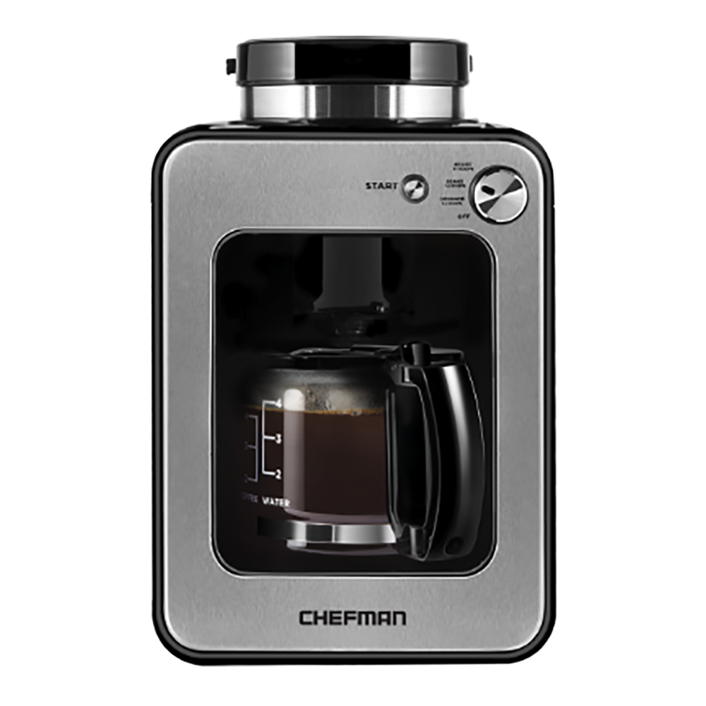 Chefman Grind and Brew 4-Cup Compact Coffee Maker and Grinder, Stainless Steel
