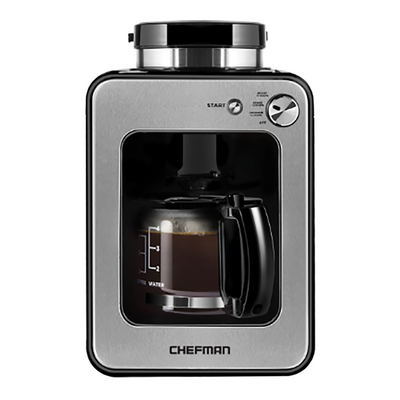 Chefman Grind and Brew 4-Cup Compact Coffee Maker and Grinder, Stainless Steel