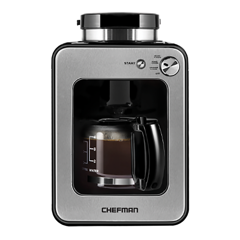 Chefman Grind and Brew 4-Cup Coffee Maker and Grinder Stainless Steel(For Parts)