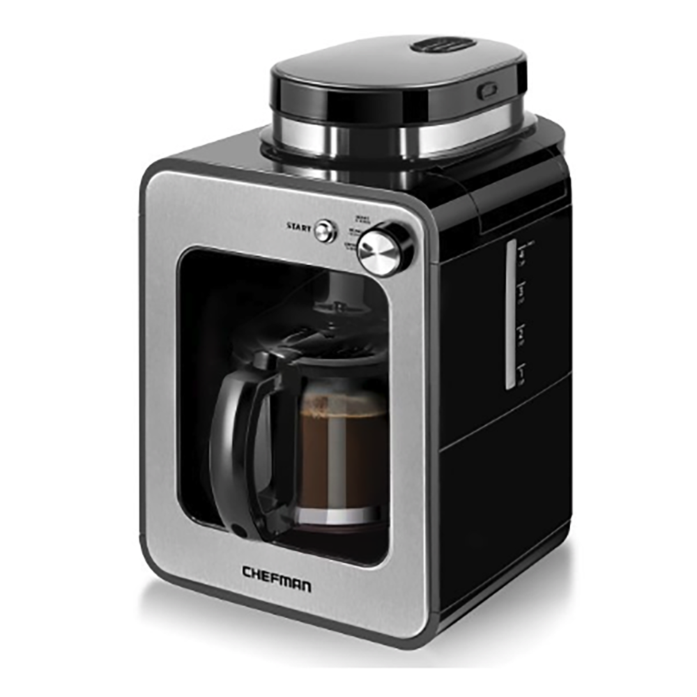 Chefman Grind and Brew 4-Cup Compact Coffee Maker and Grinder, Stainless Steel