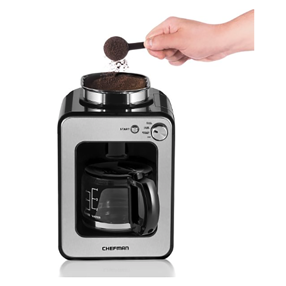 Chefman Grind and Brew 4-Cup Compact Coffee Maker and Grinder, Stainless Steel