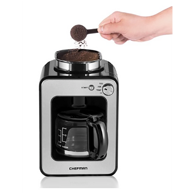 Chefman Grind and Brew 4-Cup Compact Coffee Maker and Grinder, Stainless Steel
