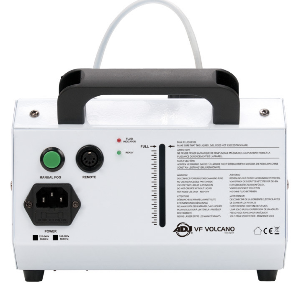 ADJ VF Volcano Fog Machine with 6 x 3-Watt RGB LED Lighting with Remote, White