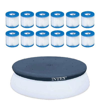 Intex Filter Cartridge for Pool (12 Pack) w/ Intex Pool Cover - VMInnovations