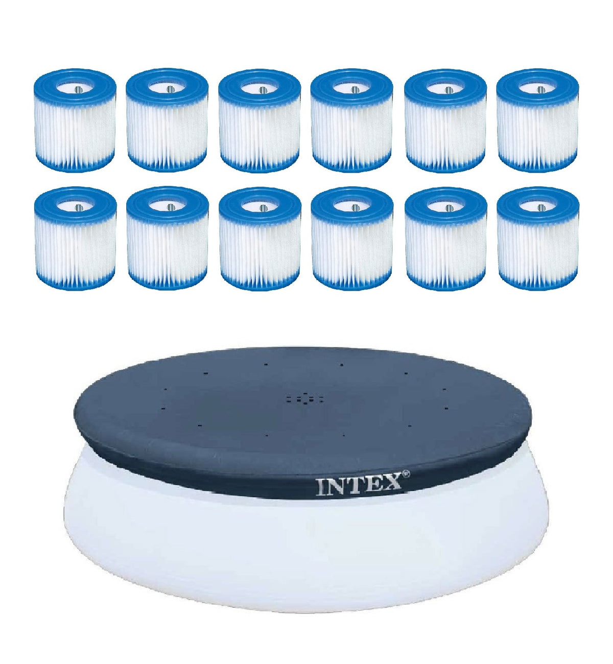Intex Filter Cartridge for Pool (12 Pack) w/ Intex Pool Cover