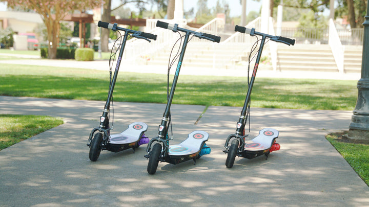 Razor E100 Electric Scooter with Aluminum Deck and Hand Brake, Blue(Open Box)